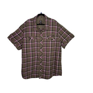 CAVI Mens 6XL Purple Gray Plaid Short Sleeve Button Up Shirt *See Measurements